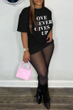 White Casual Letter Print Basic O Neck T-Shirts