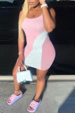 Pink Sexy Print Patchwork Spaghetti Strap Pencil Skirt Dresses