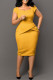 Yellow Casual Solid Patchwork Square Collar Short Sleeve Dress Dresses