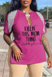 Pink Casual Print Tassel Patchwork V Neck T-Shirts