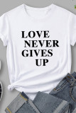 White Casual Letter Print Basic O Neck T-Shirts