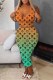 Orange Sexy Print Letter U Neck Sleeveless Two Pieces