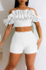 White Sexy Solid Patchwork Fold Off the Shoulder Short Sleeve Two Pieces