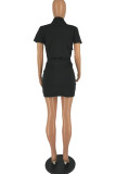 White Casual Solid Patchwork Zipper Collar Short Sleeve Dress