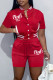 Red Casual Letter Print Patchwork Short Sleeve Two Pieces