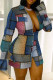 Blue Casual Print Patchwork Turndown Collar Shirt Dress Dresses