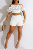 Pink Sexy Solid Patchwork Fold Off the Shoulder Short Sleeve Two Pieces