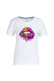 White Street Daily Lips Printed Patchwork O Neck Plus Size Tops