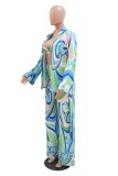 Rose Red Casual Print Cardigan Vests Pants Turndown Collar Long Sleeve Three Piece Set