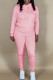 Pink Casual Solid Basic Hooded Collar Long Sleeve Two Pieces