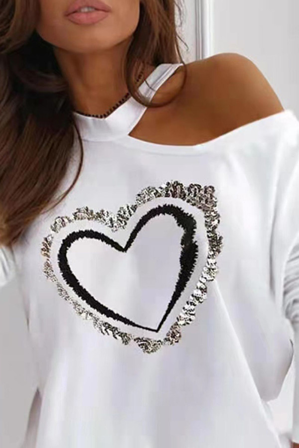 Cream White Casual Print Patchwork O Neck Tops