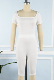 White Casual Sportswear Solid Patchwork U Neck Short Sleeve Two Pieces