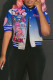 Blue Casual Street Print Patchwork Buckle Outerwear