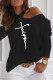 Black Casual Print Patchwork O Neck Tops