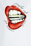 Yellow Street Vintage Lips Printed Patchwork O Neck Tops