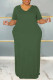 Green Casual Solid Basic V Neck Short Sleeve Dress Plus Size Dresses
