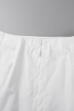White Sexy Casual Solid Patchwork Turndown Collar Half Sleeve Two Pieces