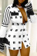 White Black Casual Print Patchwork Turndown Collar Shirt Dress Dresses