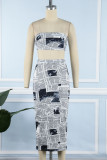 Gray White Sexy Print Patchwork Strapless Sleeveless Two Pieces