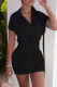 Black Casual Solid Patchwork Zipper Collar Short Sleeve Dress