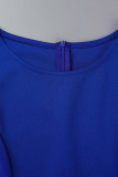Blue Elegant Solid Patchwork Flounce O Neck Pencil Skirt Dresses(Without Belt)