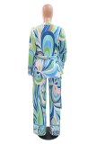 Rose Red Casual Print Cardigan Vests Pants Turndown Collar Long Sleeve Three Piece Set