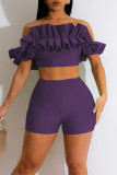 Pink Sexy Solid Patchwork Fold Off the Shoulder Short Sleeve Two Pieces