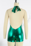 Green Sexy Solid Bandage Backless Halter Skinny Rompers