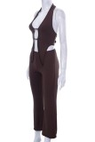 Brown Sexy Solid Bandage Backless Halter Sleeveless Two Pieces