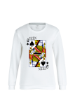 White Casual Street Print Patchwork O Neck Tops
