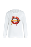 Blue Street Lips Printed Patchwork O Neck Tops