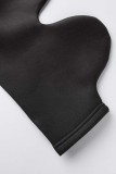 Black Casual Solid Patchwork O Neck Tops