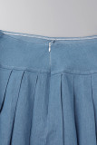 Blue Sexy Casual Solid Backless Spaghetti Strap Sleeveless Two Pieces