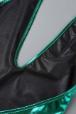 Green Sexy Solid Bandage Backless Halter Skinny Rompers