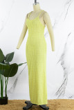 Yellow Sexy Solid Patchwork Spaghetti Strap Pencil Skirt Dresses