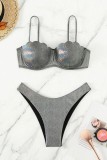 Silver Sexy Solid Bandage Patchwork Backless Swimwears (With Paddings)