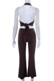 Brown Sexy Solid Bandage Backless Halter Sleeveless Two Pieces