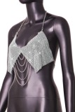 Silver Sexy Patchwork Chains Backless Halter Tops