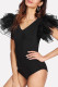 Black Casual Solid Patchwork Flounce V Neck Skinny Bodysuits