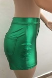 Light Green Casual Solid Basic Skinny High Waist Conventional Solid Color Shorts