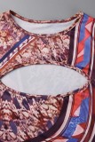 Colour Sexy Print Hollowed Out O Neck Long Sleeve Dresses
