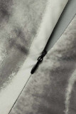 Grey Sexy Street Print Patchwork Zipper Collar Skinny Jumpsuits