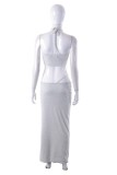 Grey Sexy Solid Bandage Backless Halter Sleeveless Two Pieces