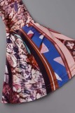 Colour Sexy Print Hollowed Out O Neck Long Sleeve Dresses