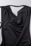 Black Sexy Solid Bandage Hollowed Out Backless O Neck Sleeveless Dress Dresses