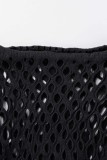 Black Sexy Solid Hollowed Out See-through O Neck Long Sleeve Two Pieces