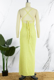 Yellow Sexy Solid Patchwork Spaghetti Strap Pencil Skirt Dresses