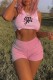 Pink Casual Letter Print Basic O Neck Sleeveless Two Pieces