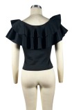 Black Casual Solid Patchwork O Neck T-Shirts