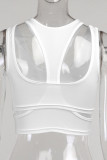 White Casual Sportswear Solid Patchwork Asymmetrical O Neck Tops